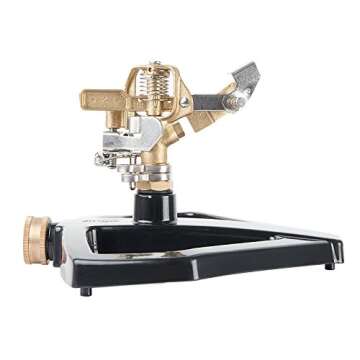 M PLUS Water Sprinkler, Heavy Duty Brass Impact Lawn Sprinkler with Metal Sled, Water Sprinkler Adjustable Angle and Distance, Watering Up to 41' Diameter Circle