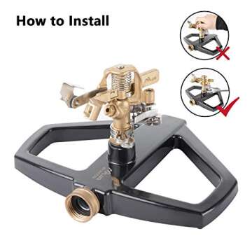 M PLUS Water Sprinkler, Heavy Duty Brass Impact Lawn Sprinkler with Metal Sled, Water Sprinkler Adjustable Angle and Distance, Watering Up to 41' Diameter Circle