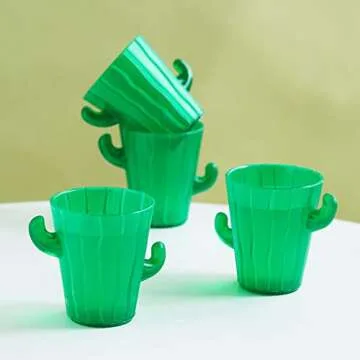 TrueZoo Cactus Shot Glasses for Whiskey, Vodka, Tequila, Bourbon, Bachelor & Bachelorette Party, Barware, Home Bar Accessories, 2 oz Set of 4, Green