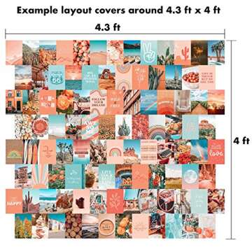 Peach Aesthetic Wall Collage Kit, Room Decor for Teen Girls, Peachy Teal Wall Art Print, Dorm Photo Collection, Boho Posters for Room Aesthetic… (Peach 100 Set)