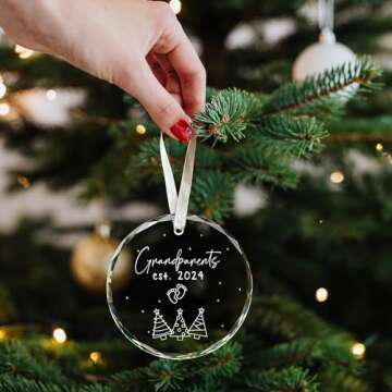 Grandparents Gifts - First Time Grandparents Gifts, Grandma Gifts, Grandpa Gifts - Promoted to Grandpa 2024, Announcement Ornament for New Grandma 2024 - Grandpa Grandma To Be Ornament, Glass Ornament