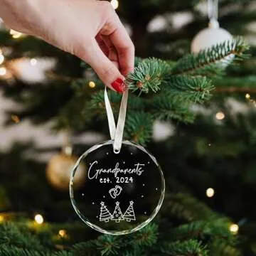 Grandparents Gifts - First Time Grandparents Gifts, Grandma Gifts, Grandpa Gifts - Promoted to Grandpa 2024, Announcement Ornament for New Grandma 2024 - Grandpa Grandma To Be Ornament, Glass Ornament
