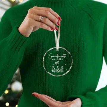 Grandparents Gifts - First Time Grandparents Gifts, Grandma Gifts, Grandpa Gifts - Promoted to Grandpa 2024, Announcement Ornament for New Grandma 2024 - Grandpa Grandma To Be Ornament, Glass Ornament