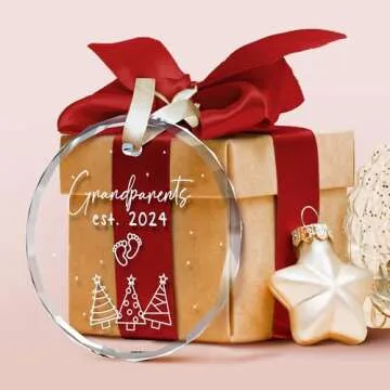 Grandparents Gifts - First Time Grandparents Gifts, Grandma Gifts, Grandpa Gifts - Promoted to Grandpa 2024, Announcement Ornament for New Grandma 2024 - Grandpa Grandma To Be Ornament, Glass Ornament