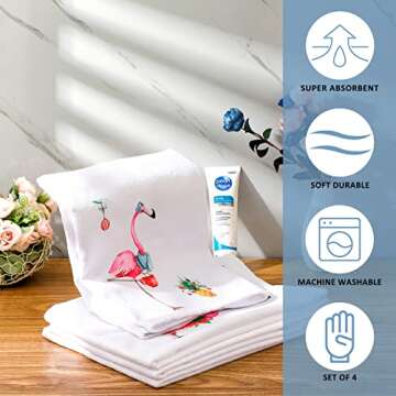 Chuarry Set of 4 Christmas Flamingo Hand Towels Merry Christmas Dish Towels Holiday Tea Hand Towels Housewarming Gifts for New Home Bathroom Decorations(Pink Color,Flamingo)