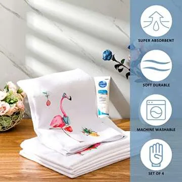 Chuarry Set of 4 Christmas Flamingo Hand Towels Merry Christmas Dish Towels Holiday Tea Hand Towels Housewarming Gifts for New Home Bathroom Decorations(Pink Color,Flamingo)