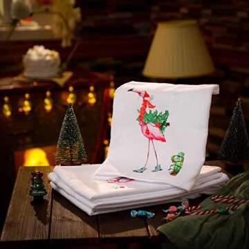 Chuarry Set of 4 Christmas Flamingo Hand Towels Merry Christmas Dish Towels Holiday Tea Hand Towels Housewarming Gifts for New Home Bathroom Decorations(Pink Color,Flamingo)