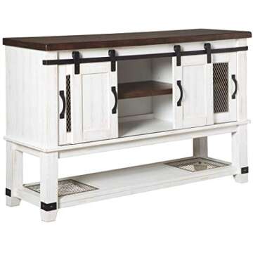 Signature Design by Ashley Valebeck Farmhouse Dining Room Server or Buffet Cabinet, White & Brown