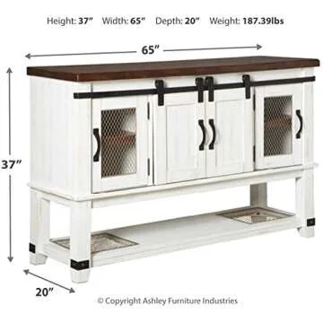 Signature Design by Ashley Valebeck Farmhouse Dining Room Server or Buffet Cabinet, White & Brown