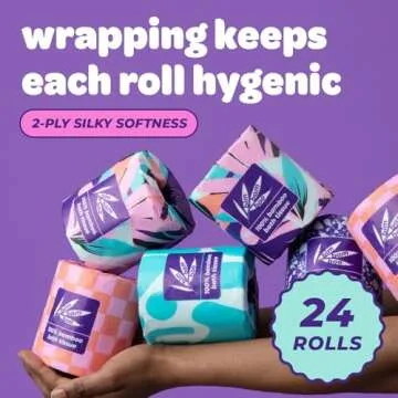 Bim Bam Boo 100% Bamboo Organic Chemical-Free Bulk Toilet Paper, Cloud-like Softness, Plant-Based Sustainable Tree-Free Bathroom Tissue, 24 Eco-Friendly Rolls, 2 Ply, 295 Sheets for RV and Camping