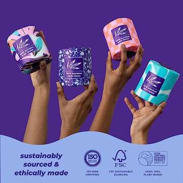 Bim Bam Boo 100% Bamboo Organic Chemical-Free Bulk Toilet Paper, Cloud-like Softness, Plant-Based Sustainable Tree-Free Bathroom Tissue, 24 Eco-Friendly Rolls, 2 Ply, 295 Sheets for RV and Camping