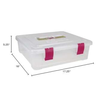 Creative Options File Tub Scrapbooking Storage Box, Clear, Magenta