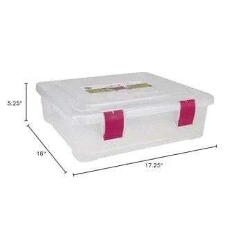 Creative Options File Tub Scrapbooking Storage Box, Clear, Magenta