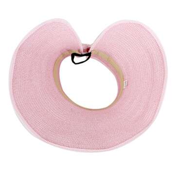 Rebecca Women Foldable Roll Up Wide Brim Visor Hat Sports Beach Bowknot Straw Hat Travel Sun Cap (Pink)