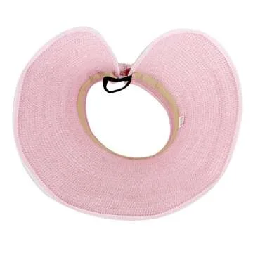Rebecca Women Foldable Roll Up Wide Brim Visor Hat Sports Beach Bowknot Straw Hat Travel Sun Cap (Pink)