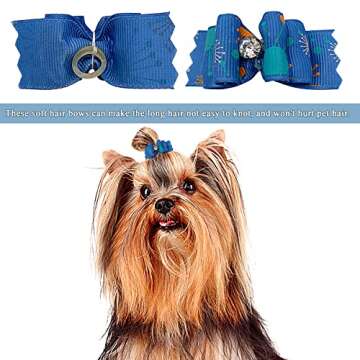PET SHOW Pack of 20 Mixed Styles Small Dog Hair Bows with Rubber Bands Pet Cat Puppy Topknot Grooming Accessories Blue