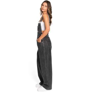 Lana Roux 90s Retro Dungaree Utility Denim Twill Jumpsuit Overalls (Charcoal Gray, Medium)