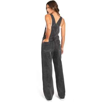 Lana Roux 90s Retro Dungaree Utility Denim Twill Jumpsuit Overalls (Charcoal Gray, Medium)