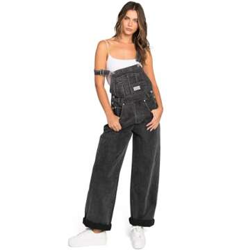 Lana Roux 90s Retro Dungaree Utility Denim Twill Jumpsuit Overalls (Charcoal Gray, Medium)