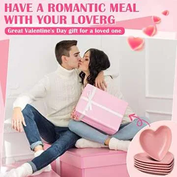 Meanplan 12 pcs Heart Shaped Plates Ceramic Salad 6.9 Inches Ceramic Graduation Plates Dinner Plate Heart Shaped Serving Dish Dessert Plates Elegant for Kitchen Steak Snacks(Pink)