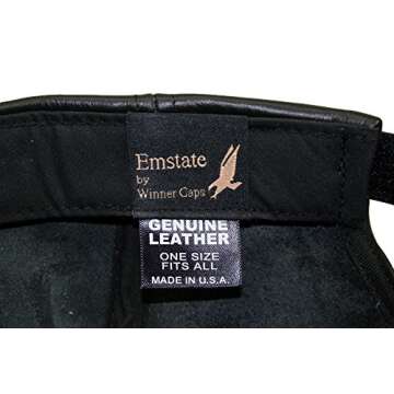 Emstate Cowhide Leather Unisex Adjustable Baseball Cap Made in USA (Black)