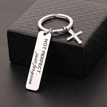 CHOORO Not Perfect Just Forgiven Christian Keychain Christening Gift Baptism Gift Sunday School Gift （CH-NPJFKC）