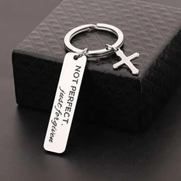 CHOORO Not Perfect Just Forgiven Christian Keychain Christening Gift Baptism Gift Sunday School Gift （CH-NPJFKC）
