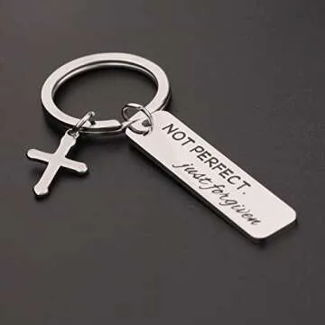 CHOORO Not Perfect Just Forgiven Christian Keychain Christening Gift Baptism Gift Sunday School Gift （CH-NPJFKC）