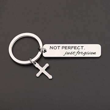 CHOORO Not Perfect Just Forgiven Christian Keychain Christening Gift Baptism Gift Sunday School Gift （CH-NPJFKC）