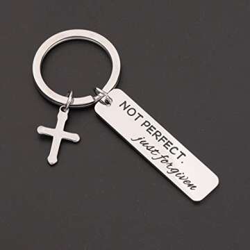 CHOORO Not Perfect Just Forgiven Christian Keychain Christening Gift Baptism Gift Sunday School Gift （CH-NPJFKC）