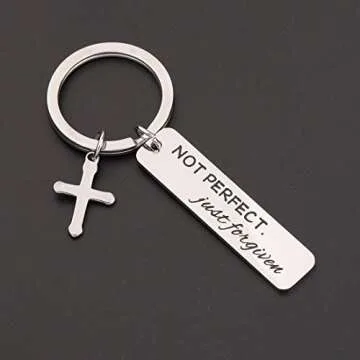 CHOORO Not Perfect Just Forgiven Christian Keychain Christening Gift Baptism Gift Sunday School Gift （CH-NPJFKC）