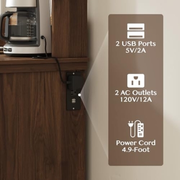 Stylish Funitydg Coffee Bar Cabinet with Charging Station