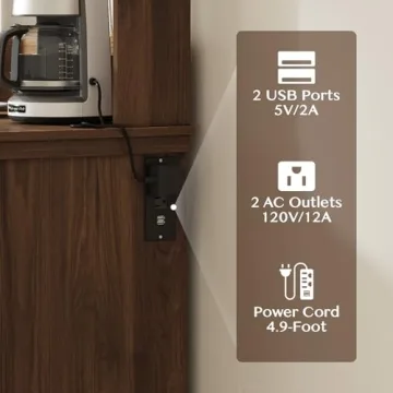 Stylish Funitydg Coffee Bar Cabinet with Charging Station