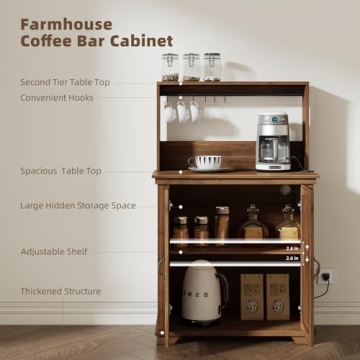 Stylish Funitydg Coffee Bar Cabinet with Charging Station