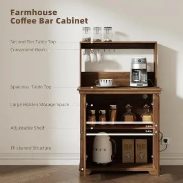 Stylish Funitydg Coffee Bar Cabinet with Charging Station