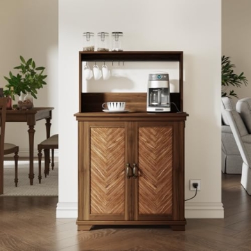 Stylish Funitydg Coffee Bar Cabinet with Charging Station
