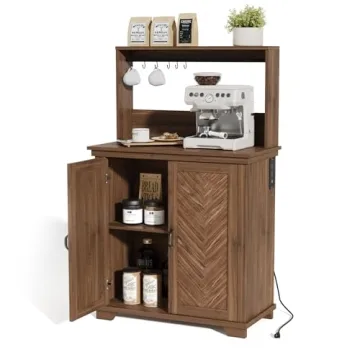 Stylish Funitydg Coffee Bar Cabinet with Charging Station