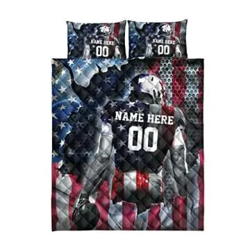 OhaPrints Custom Football Us Flag Gift for Son Boy Personalized Name Number Quilt Blanket & Pillowcases, Quilts Bedding Set & Pillow Cover, King Queen Double Twin Throw Full Size Bedspread Bed Sets