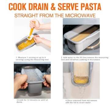 Microwave Pasta Cooker with Portioning Tool, BPA-Free Non-Stick, Fast Easy Meals in Minutes, Cooks All Types of Pasta - Gray - Dependable Industries Inc. Essentials