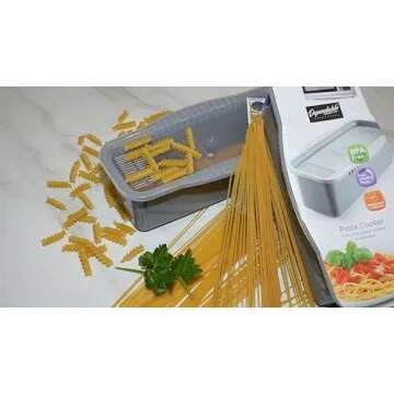 Microwave Pasta Cooker with Portioning Tool, BPA-Free Non-Stick, Fast Easy Meals in Minutes, Cooks All Types of Pasta - Gray - Dependable Industries Inc. Essentials