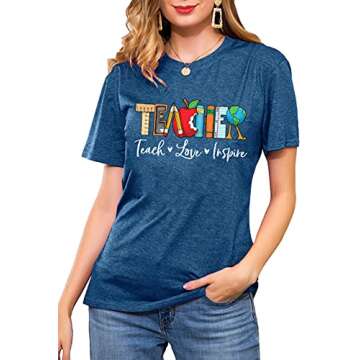 Teach T Shirt for Women Teacher Graphic Tees Tops Teach Inspire Letter Print Shirts Tops