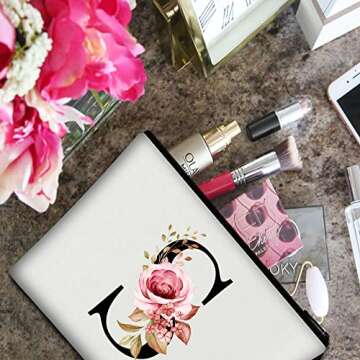 Vavabox A-Z Personalized Makeup Bag, Birthday Gifts for Women Mom, Gifts for Best Friend, Bride Bridesmaid Cosmetic bag (S, White)