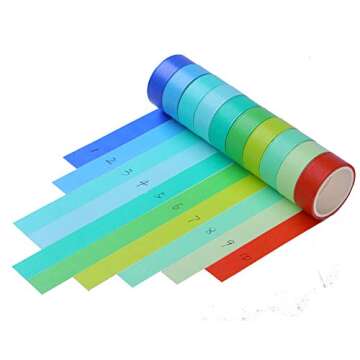 LEOTER 30 Rolls Washi Masking Tape Set, 15mm Wide Colorful Rainbow, Decorative Writable Craft Tape for DIY Scrapbook Designs