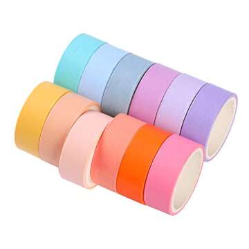 LEOTER 30 Rolls Washi Masking Tape Set, 15mm Wide Colorful Rainbow, Decorative Writable Craft Tape for DIY Scrapbook Designs