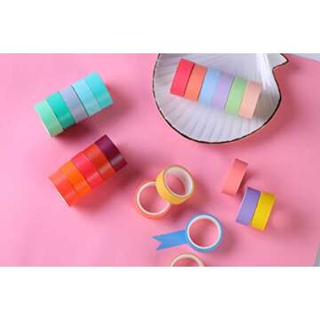 LEOTER 30 Rolls Washi Masking Tape Set, 15mm Wide Colorful Rainbow, Decorative Writable Craft Tape for DIY Scrapbook Designs