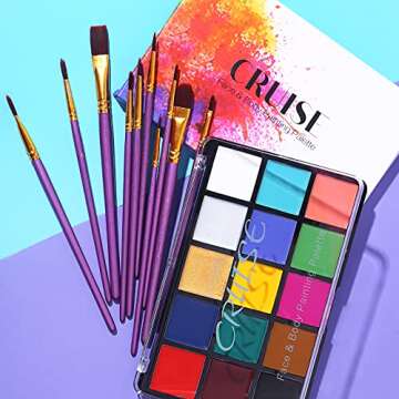 UCANBE Face Body Paint Set, 15 Colors Painting Palette Makeup Kit with 10 Pcs Professional Artist Br...