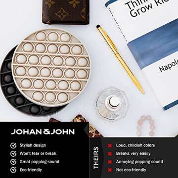 Johan & John Pop It Fidget Toys 2-Pack, Sensory Toys for Adults & Kids, Stress & Anxiety Relief Toys, Stylish Scandinavian Design, Robust & Firm, Poppet Loud on Both Sides, Granite & Blizzard