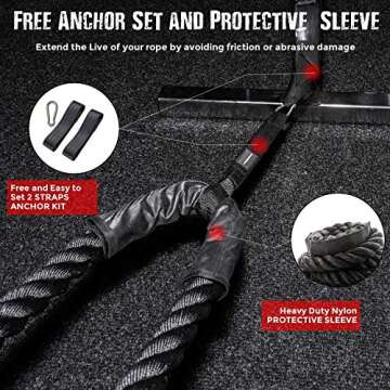 FireBreather Battle Ropes with Anchor Kit and Foldable Poster - Exercise Rope for Home Gym Fitness & Working Out - Poly Dacron Heavy Workout Ropes for Crossfit Training