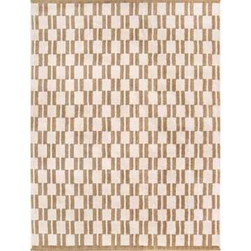 Jenni Yolo Home Hilda Area Rug - 5'3" x 7' Tan Rectangle, Modern Geometric Blocks, Stain-Resistant, Non-Shedding, Easy to Clean, Soft, Durable Rug for Living Room, Bedroom, or Indoor Home Decor