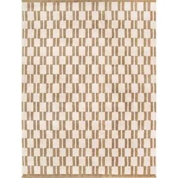 Jenni Yolo Home Hilda Area Rug - 5'3" x 7' Tan Rectangle, Modern Geometric Blocks, Stain-Resistant, Non-Shedding, Easy to Clean, Soft, Durable Rug for Living Room, Bedroom, or Indoor Home Decor